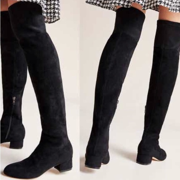 Anthropologie Black Suede Over-The-Knee Boots 1.5” Block Heel Sz 6 Witchy Office - Picture 3 of 16